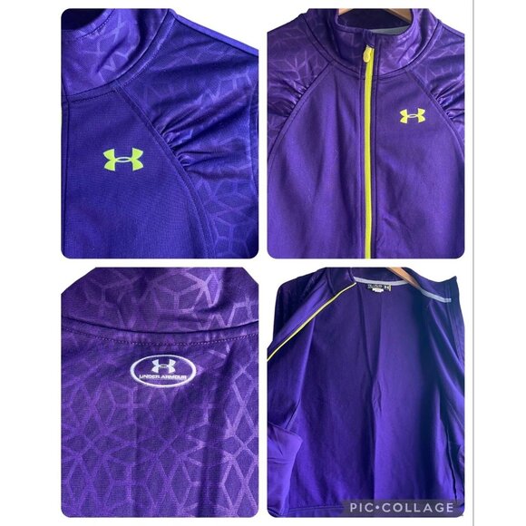 Under Armour Loose Girls Full Zip Jacket Purple Green Ruched XL Geometric Logo - Picture 6 of 12
